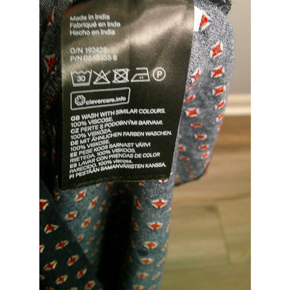 H&M Jual Tie Sleeve Midi Patterned Dress Women's 6 Round Neck Navy Red - Picture 8 of 8